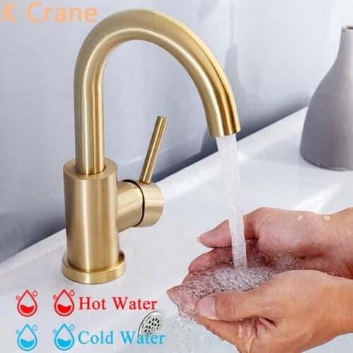 Basin Sink Gold Faucet Bathroom Black Stainless Steel Tap One Hole Single Handle Grifo Deck Mounted 360 Degree Rotation Faucets