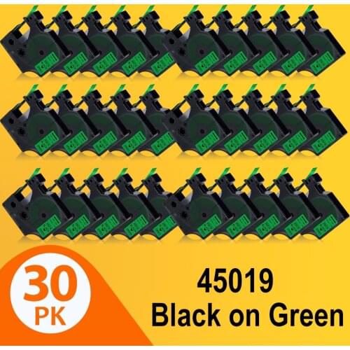 30PK 45019 Tapes Compatible for Dymo D1 45019 12mm Black on Green Printer Ribbon for Dymo LabelManager LM160 LM280 LM210 LM260P