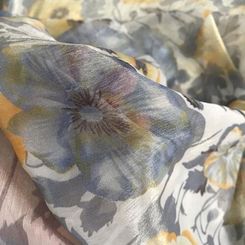 One meter New summer high quality Chiffon material flower printing fabrics Fashion dress shirt fabric