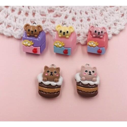 Hot Selling Bear Cupcake Charm Pendant for Keychain, Earring, Necklace, Scrapbooking DIY