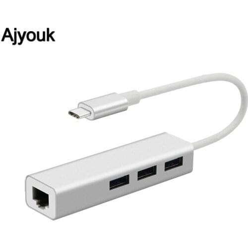 Type-c To LAN RJ45+3 USB 3.0 Hub Muti-function Gigabit Ethernet Adapter 1000Mbps for MacBook Pro PC