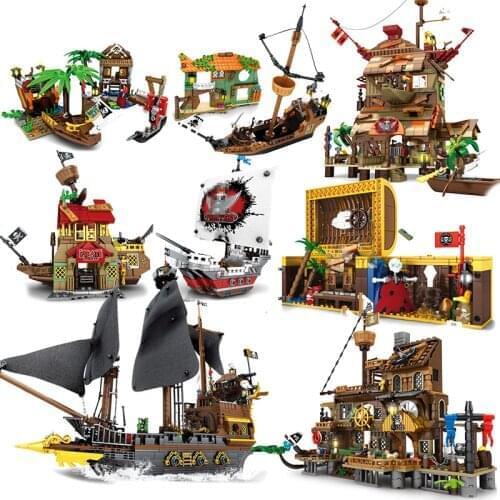 Pirate Ship Of The Caribbean Island Bay Movie Model Building Blocks Bricks Kit Kids Toys Moc Barracuda Imperial Boat Black Pearl