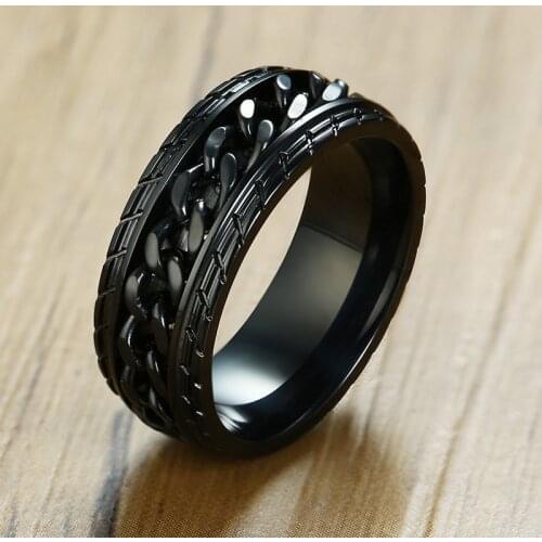 Modyle Spinner Tire Texture Ring with Spinner Chain 8mm Stainless Steel Band for Men Auto Car Lover Accessory Gift for Him