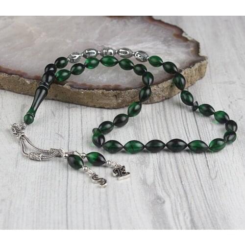 33 Beads Squeezed Amber Amber Muslim Prayer Tasbih Misbaha Islamic Jewelry Subha Capsule Cut Tassel 925 Caliber Silver