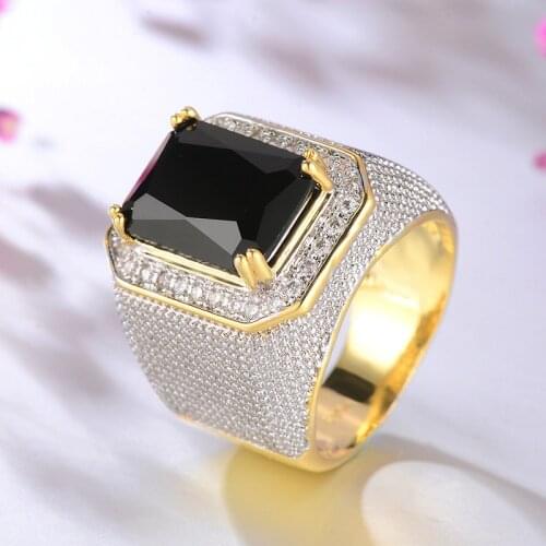 Male Female Vintage Black Geometric Zircon Engagement Rings For Men Women Fashion Yellow Gold Filled Big Stone Ring Wedding Gift