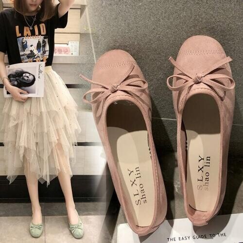 Soft suede joker ballerina floating shoes flat-bottomed version of square sole pregnant womens spring summer boat shoes