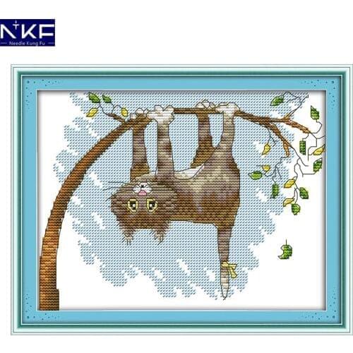 NKF The cat hangs on the tree animal style needle craft cross stitch charts counted Chinese cross stitch kit for home decoration