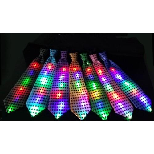 Newest LED Sequin Light Up Necktie Blinking Tie with Sequins Children'Day Christmas Wedding Halloween Christmas Masquerade Gift