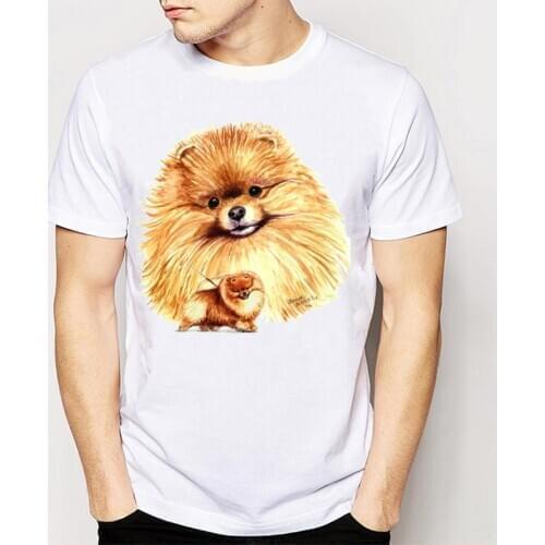 Novelty Design Mens Short Sleeve Best Friend German Spitz/Pomeranian T Shirt Funny Tee Shirt Tops Young Man T Shirt