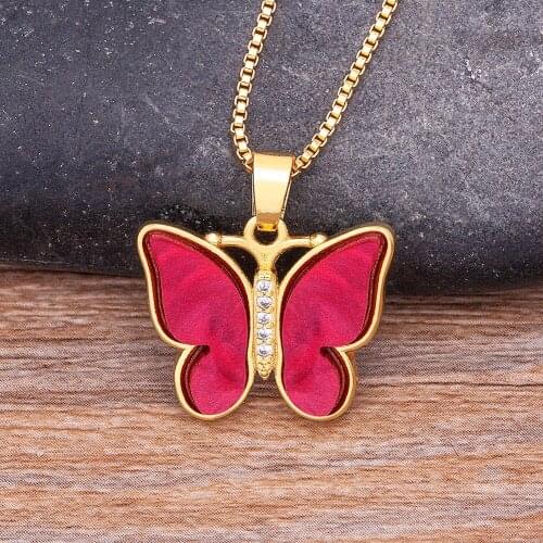 New Arrival Multi-Colored Copper Zircon Butterfly Necklace Women Fashionable Clavicle Chain Pendant Jewelry Charm Party Gift