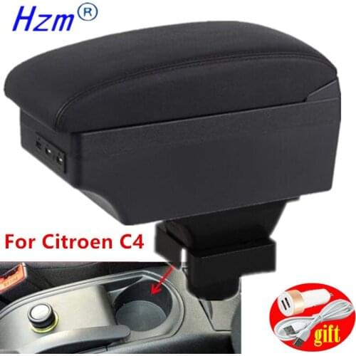 For Citroen C4 Hatchback Armrest For Citroen C4 Car Armrest box Retrofit parts Storage box car accessories Interior USB LED