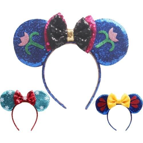 Girls Hair Bows Minnie Ears Headband Holiday party sequins Mouse Ear Princess Hairband Handmade Hair Accessories Headwear