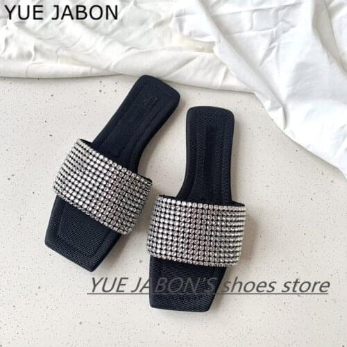 Luxury Bling Bling Rhinestone Slippers WomenFlat Open Toe Sandals Runway Summer Wedding Party Shoes Mujer beach Sandalias