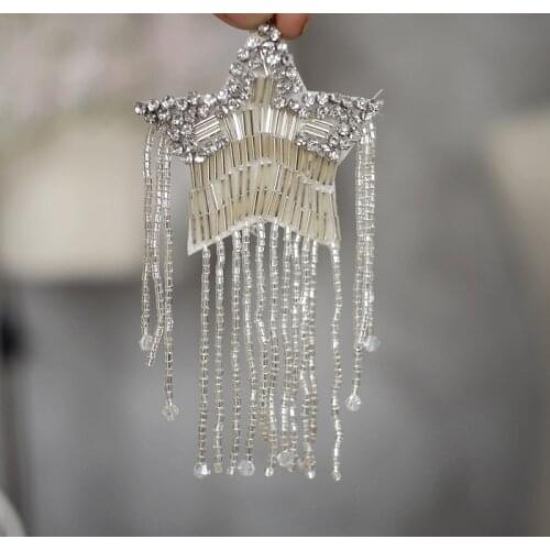 Luxury Crystal Rhinestone Star Tassel Patches for Clothing Sew on Clothes Appliques Badge Stripes Pentagram Sticker DIY