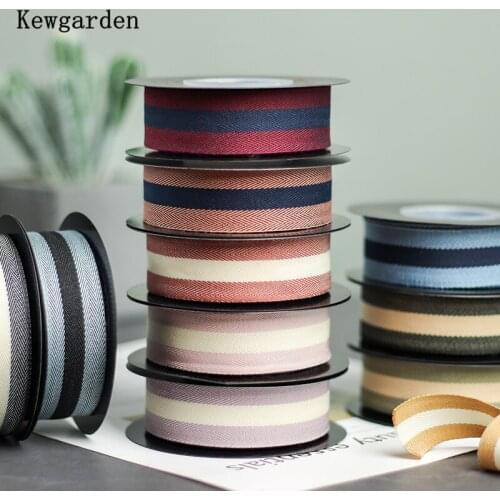 Kewgarden 1" 25mm Stripe Cotton Ribbon Handmade Tape Riband DIY Hair Bow Brooch Accessories Gift Packing Webbing 10 Yards