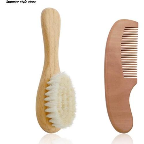 Newborn Hair Brush Infant Head Massager Baby Natural Wool Wooden Brush Comb Portable Baby Comb Hair Bath Brush Comb