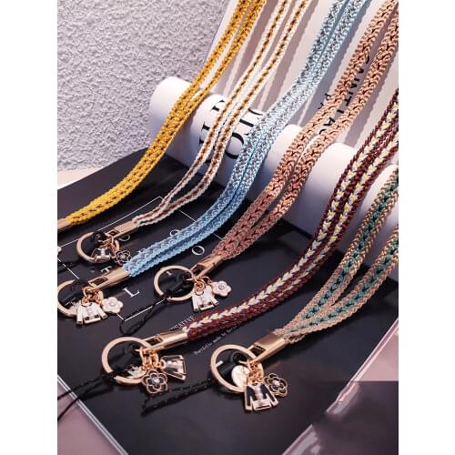 Woolen Braid Phone Lanyard Strap For iphone huawei redmi samsung xiaomi Mobile Phone ID Card Long Rope String with Keychain Ring