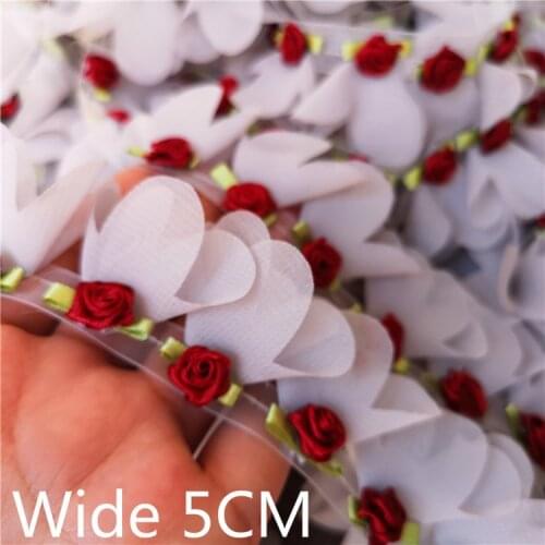 5CM Wide Modern Grey Chiffon Lace 3D Red Rose Lace Collar Applique Embroidered Ribbon DIY Crafts Curtain Wedding Dress Hem Decor