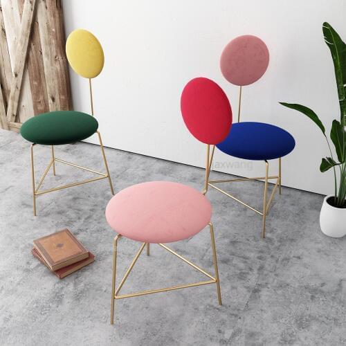 Modern Fashion Classic Design Loft Metal Double Color Customized Fabric Upholstered Soft Cover Dining Chair Makeup Stool Chair