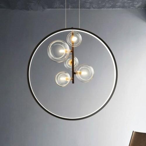 LED Postmodern Glass Bubble Golden Black Round Chandelier Lighting Suspension Luminaire Lampen For Foyer