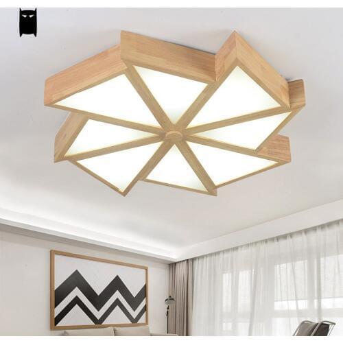 LED Oak Wood Windmill Ceiling Light Fixture Nordic Japanese Creative Hanging Lamp Luminaria Indoor Home Living Room Kids Bedroom