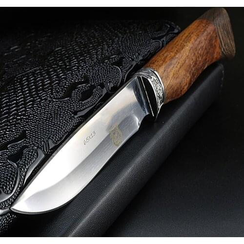 XUAN FENG Tactical hunting knife wooden handle camping survival knife outdoor rescue straight knife EDC tool