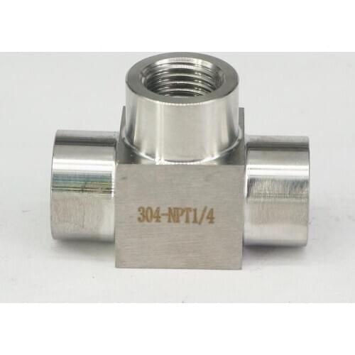 Pressure 300 bar 1/4" NPT Female 304 Stainless Steel Tee 3 Way Pipe Fitting Water Gas Oil