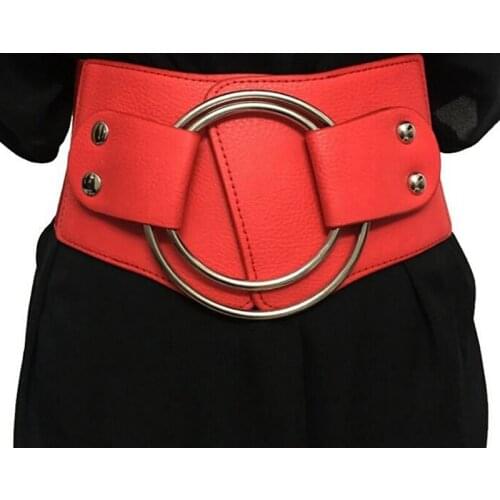 Vintage Wide Waist Elastic Belts For Women Stretchy Corset Waistband Hollow Metal Big Ring Womens Belt Exaggerate Cummerbund