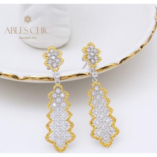 925 Sterling Silver Lace Chandelier Earrings Vintage 18K Gold CZ Dangling Wedding Earring Honeycomb Floral Long Refined Studs