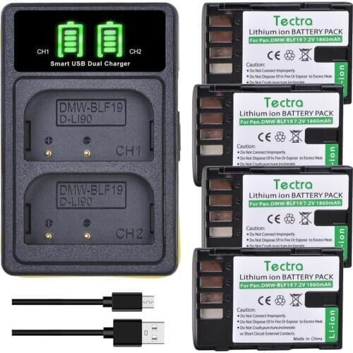 4Pcs DMW-BLF19 DMW BLF19 BLF19E DMW-BLF19e DMW-BLF19PP Battery&LED Dual USB Charger for Panasonic GH3 GH4 GH5 G9