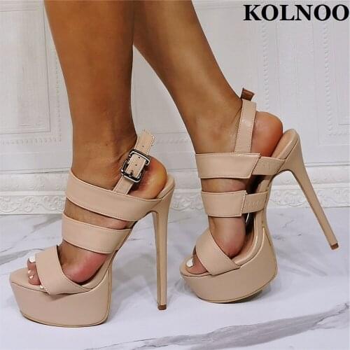 Kolnoo Handmade Real Pictures Ladies High Heel Sandals Sexy Platform Daily Wear Eurolish Style Shoes Evening Fashion Prom Shoes
