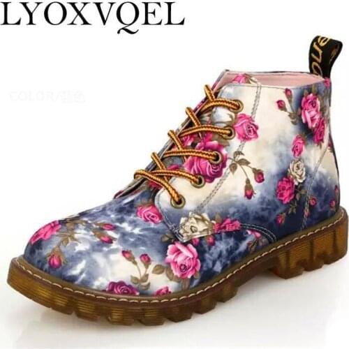 British retro print autumn and winter women ankle boots lace up flat boots motorcycle boots size 35-40 M103