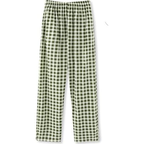 Plaid Sleep Bottom Women Cotton Long Pant Home Pajamas Soft Slip Pants 4XL Big Size Casual Loose Large Sleepwear