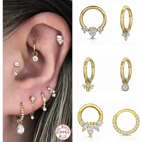 CANNER 925 Sterling Silver Bling Zircon Cartilage Stud Earrings For Woman Girl Piercing Aretes Pendientes Earlobe Buckle Jewerly