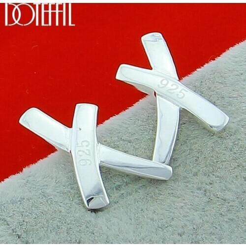 DOTEFFIL 925 Sterling Silver Cross X Stud Earring For Women Fashion Charm Wedding Engagement Party Jewelry