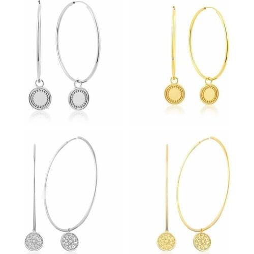 925 Silver Ear Needle Big Circle Pendant Hoop Earrings for Women Minimalist Gold Color Earring Trendy Fashion Daily Jewelry Gift