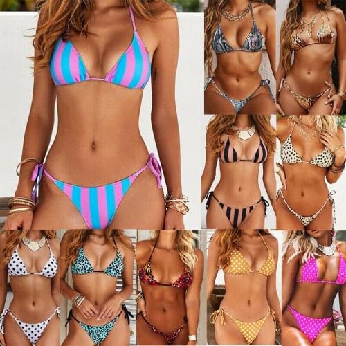Ladies Sexy Strappy Bikini Set Thick Gather Swimsuit Vacation Beach Swimsuit 2 Peice Set Women Hot Pink Swimsuit