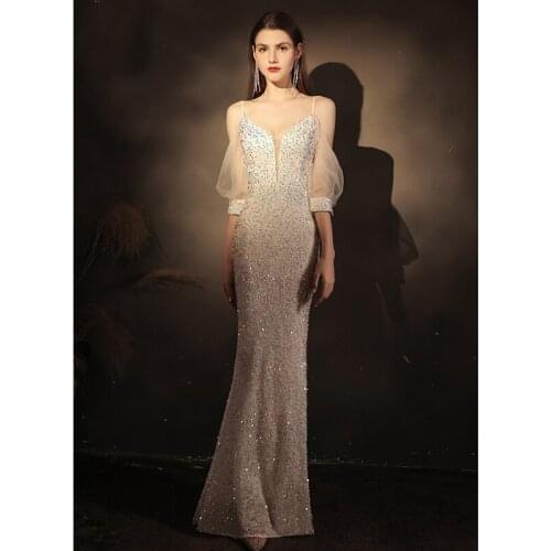 Sexy Sequins Party Dress Women Mermaid Lace Appliques Tulle Long Party Gown Robe Soiree Elegant Formal Vestido Female CX2177