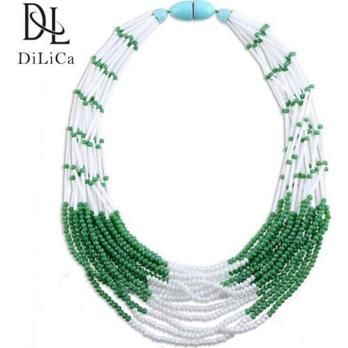DiLiCa Fashion Layering Crystal Beads Necklace for Women Chunky Choker Maxi Necklace Statement Jewelry Fashion kralen ketting