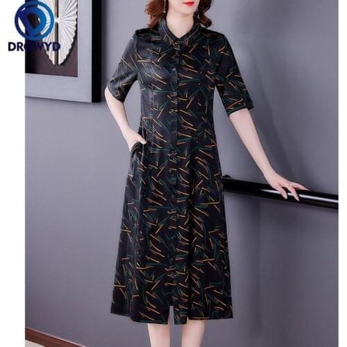 Women Boho Beach Dress Summer 2021 New Casual Short Sleeve Patchwork Silk Turn-down Collar Black Dress Party Traf Vestidos Robe