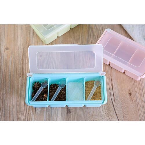 1PC Plastic PP Kitchen Seasoning Boxes Spices Salt Sugar Beans Jar Container with Lid Condiment Holders 3 or 4 Lattice LF 206