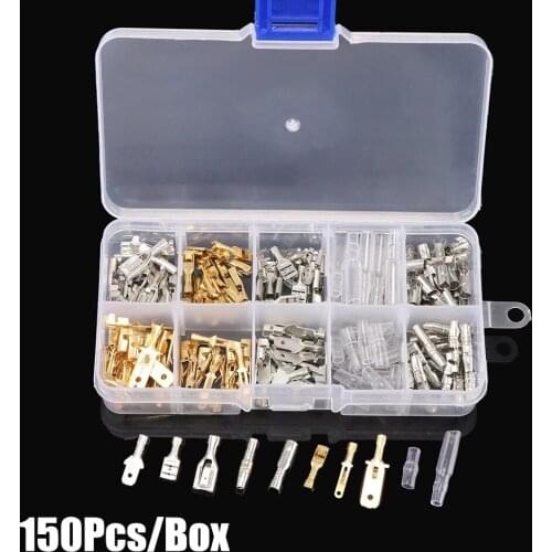 150pcs 6.3MM 2.8MM 4.8MM 4.0MM Male Female Car Spade Connector Splice Crimp Wire Terminals for Motorcycle Bike Car