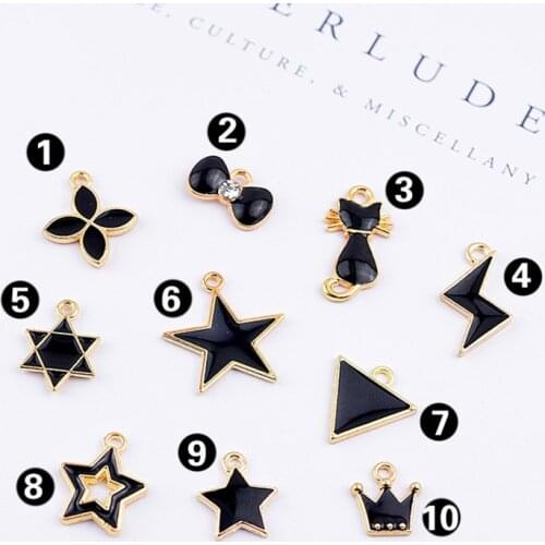 20pcs/Lot Black Ribbon Star Diy Design for Jewelry Making Earring Bracelet or Necklace Handmade Enamel Charms