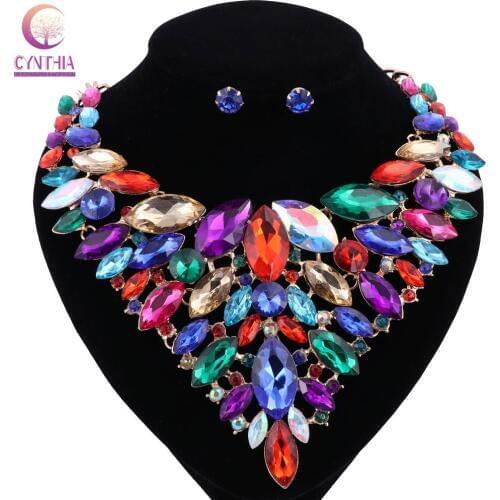 2017 Women gold color Geometric color boho resin jewelry sets with earrings statement necklace for party necklace