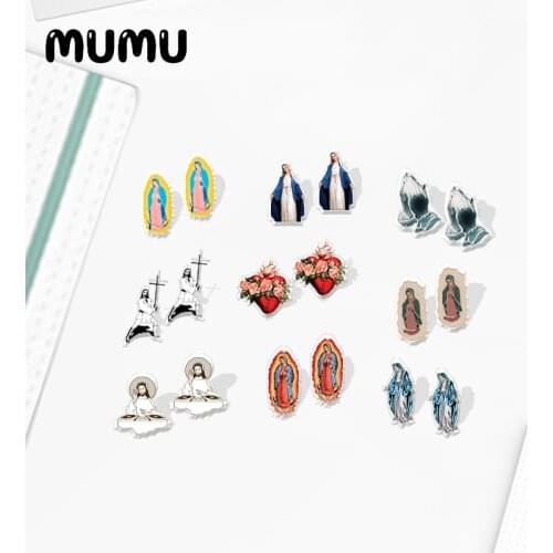 2021 New Jesus and Mary Stud Earring Epoxy Jewelry Resin Acrylic Earrings Handmade Gifts Women