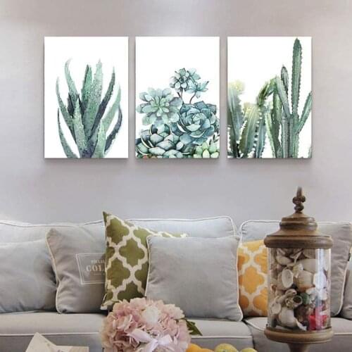 3 Pieces Cactus Green Plants Posters Pictures Canvas Wall Art Decorative Printed Home Decor Paintings for Living Room Bathroom