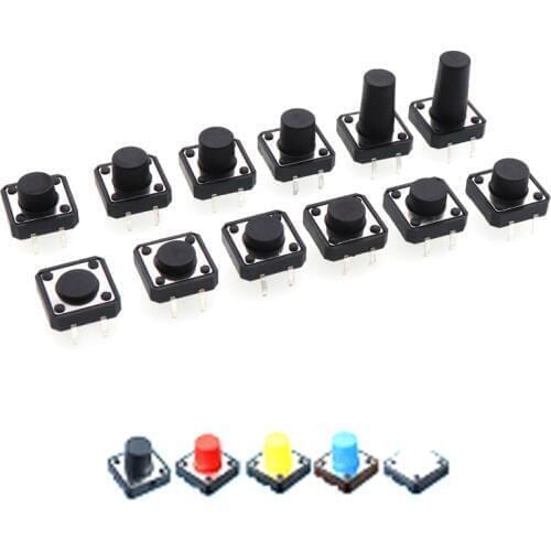 50pcs White Black Red Blue Yellow Copper 4Pin 12*12*4.3/4.5/5/5.5/6/6.5/7/7.5/8/8.5/9/10mm Toy Micro Push Button DIP Tact Switch