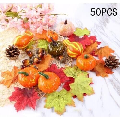 50Pcs/Set Simulation Pumpkin Golden Autumn Pumpkin Halloween Pumpkin Thanksgiving Decoration Artificial Pumpkin Fake Vegetable