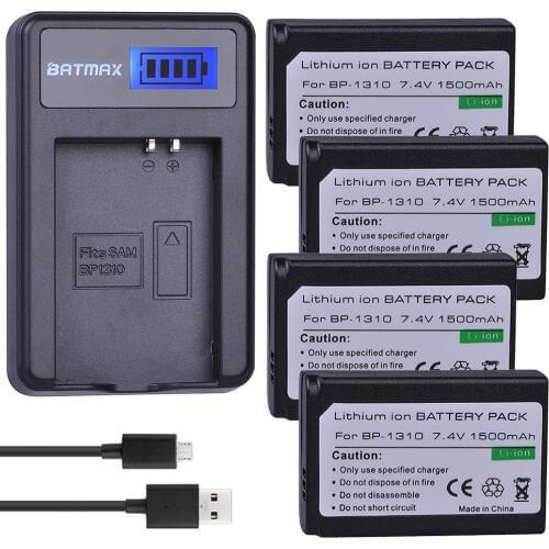 Batmax 4pc BP 1310 Battery BP1310 BP-1310 Batteries+LCD USB Charger for Samsung NX5 NX10 NX100 NX11 NX20 Cameras