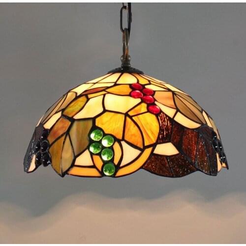 American Pastoral Creative Tiffany Colorful Glass Western Restaurant Grape Chandelier 12-Inch 30cm Bar Lamps